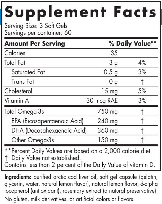 Nordic Naturals Arctic Cod Liver Oil 180s